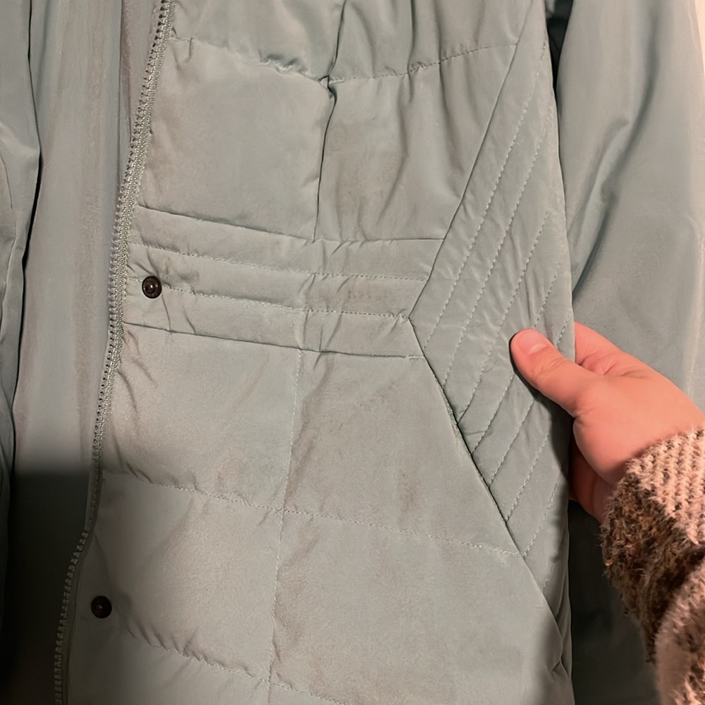 Lands’ End Down Filled Green Puffer Jacket Women’s Medium Petite (10/12) Hood - Picture 11 of 11